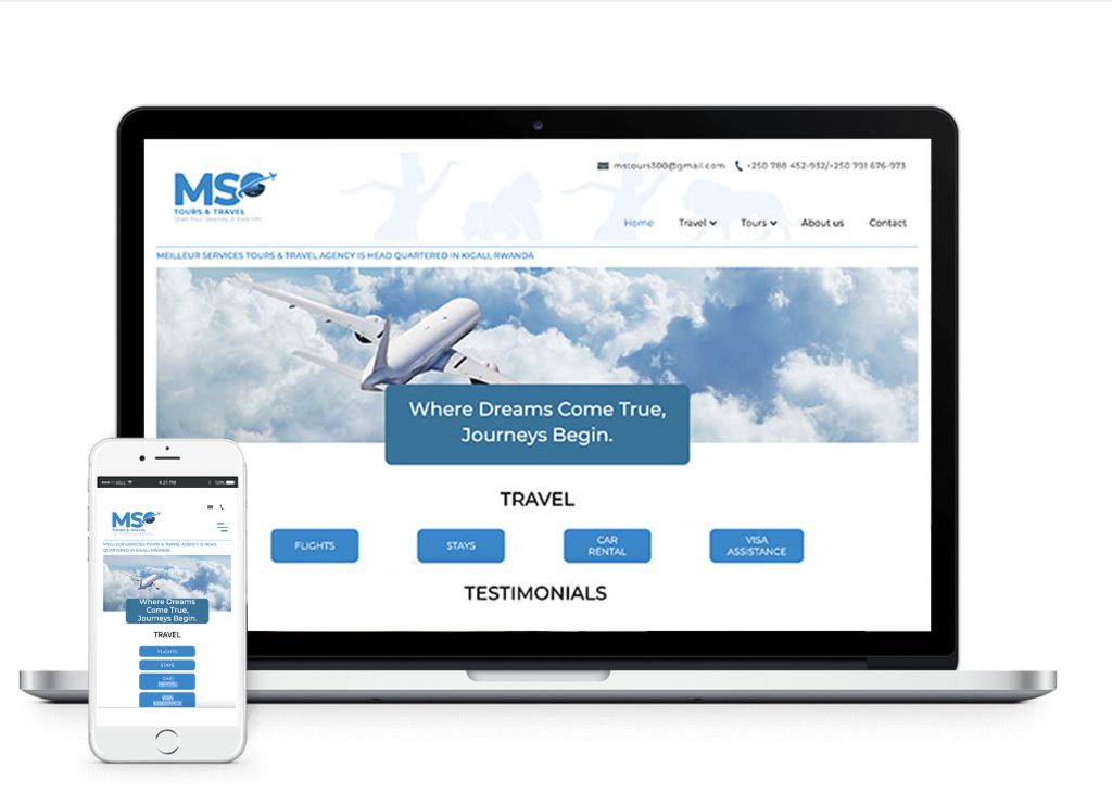 Laptop with homepage of MS Tours, design by Dutch Tembo