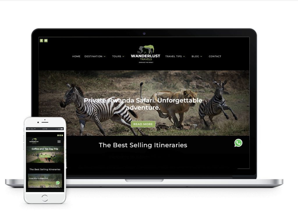 Laptop with homepage of Wanderlust travel designed by Dutch Tembo