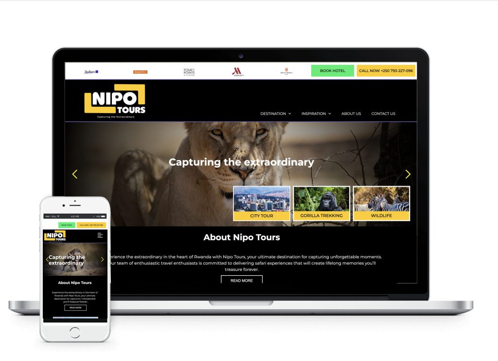 Laptop of Homepage of NIPO tours designed by Dutch Tembo